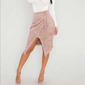 [TAUPE] Suede wrap skirt